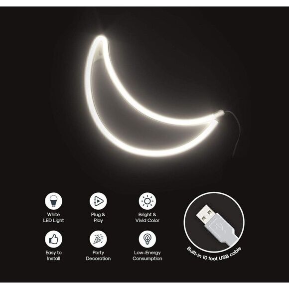 NEW! Warm White Moon Neon Sign LED Wall Decor Lamp Girls USB - Picture 3 of 4